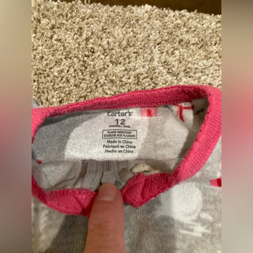 Carters Carter’s baby girl zipper footie pjs sleeper pajamas pink grey snowman